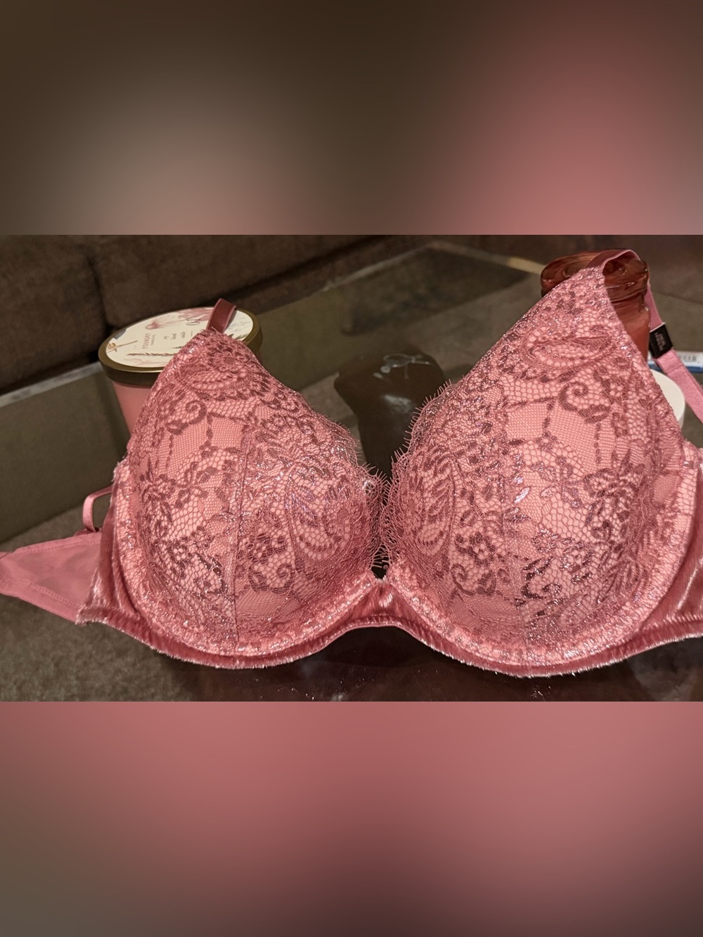 Victoria’s Secret VERY SEXY Lightly Lined Underwire Bra-Dusty Rose Lace 32DDD(F)